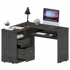 Tuhome Mix L-Shaped Desk - Color - Light Gray- Material -Engineered Wood -CYMAX Sales 2170408 7 L