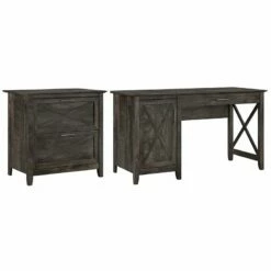 Key West Computer Desk With Lateral File Cabinet In Dark Gray - Engineered Wood
