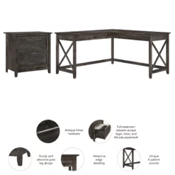 Key West L Shaped Desk With Lateral File Cabinet In Dark Gray - Engineered Wood -CYMAX Sales 2171252 9 L