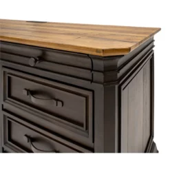 Executive Credenza Desk Writing Table With Solid Wood Plank Top Brown -CYMAX Sales 2172898 3 L