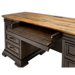 Executive Credenza Desk Writing Table With Solid Wood Plank Top Brown -CYMAX Sales 2172898 5 L