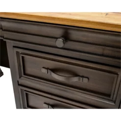 Executive Credenza Desk Writing Table With Solid Wood Plank Top Brown -CYMAX Sales 2172898 8 L