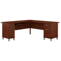 Somerset 72W L Shaped Desk With Storage In White & Storm Gray - Engineered Wood