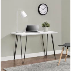 Altra Furniture Owen Retro Desk In Espresso With Teal Metal Legs -CYMAX Sales 2175918 4 L