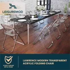 LeisureMod Lawrence Acrylic Folding Chair With Metal Frame In Clear 36 LeisureMod Lawrence Acrylic Folding Chair With Metal Frame In Clear -CYMAX Sales 2183720 14 L