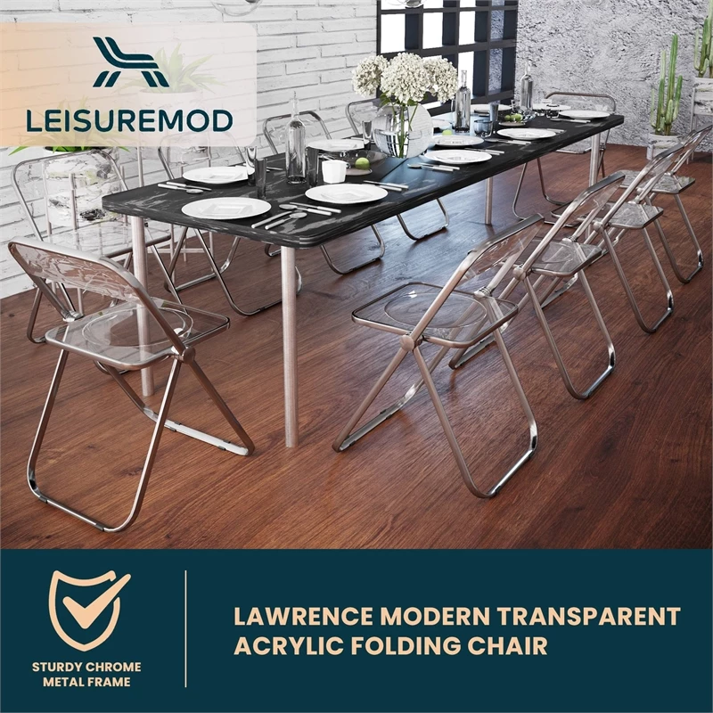 LeisureMod Lawrence Acrylic Folding Chair With Metal Frame In Clear 17 LeisureMod Lawrence Acrylic Folding Chair With Metal Frame In Clear - Image 15