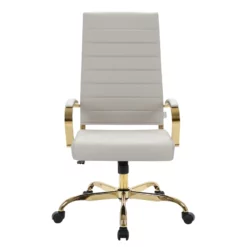 LeisureMod Benmar High-Back Leather Office Chair With Gold Frame In Gray -CYMAX Sales 2184365 1 L