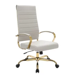 LeisureMod Benmar High-Back Leather Office Chair With Gold Frame In Gray -CYMAX Sales 2184365 L