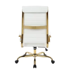 LeisureMod Benmar High-Back Leather Office Chair With Gold Frame In Gray -CYMAX Sales 2184366 4 L