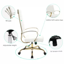 LeisureMod Benmar High-Back Leather Office Chair With Gold Frame In Gray -CYMAX Sales 2184366 8 L