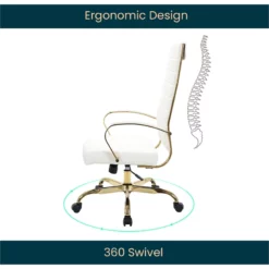 LeisureMod Benmar High-Back Leather Office Chair With Gold Frame In Gray -CYMAX Sales 2184366 9 L