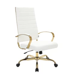LeisureMod Benmar High-Back Leather Office Chair With Gold Frame In Gray -CYMAX Sales 2184366 L