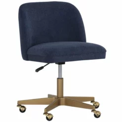 Sunpan Kenna 18-22" Modern Fabric And Steel Office Chair In Belfast Navy/Gold