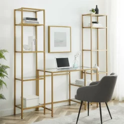 Crosley Furniture Aimee 3-piece Metal Desk And Etagere Set In Soft Gold 6 Crosley Furniture Aimee 3-piece Metal Desk And Etagere Set In Soft Gold -CYMAX Sales 2192544 1 L