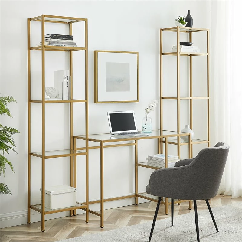 Crosley Furniture Aimee 3-piece Metal Desk And Etagere Set In Soft Gold 4 Crosley Furniture Aimee 3-piece Metal Desk And Etagere Set In Soft Gold - Image 2