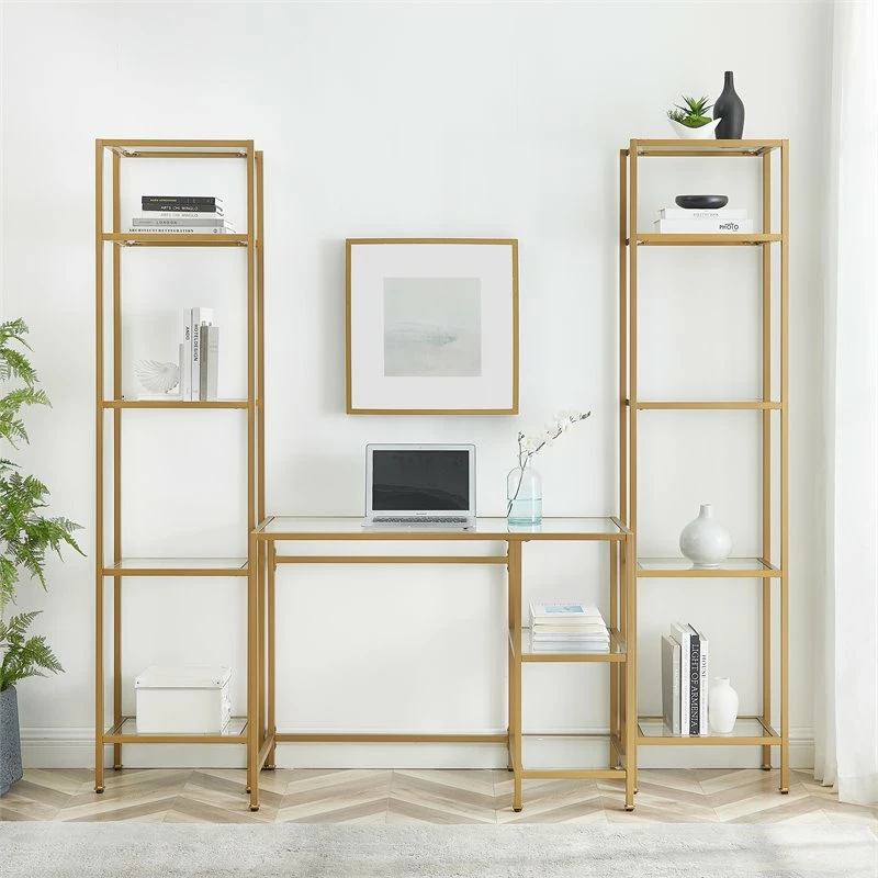 Crosley Furniture Aimee 3-piece Metal Desk And Etagere Set In Soft Gold 5 Crosley Furniture Aimee 3-piece Metal Desk And Etagere Set In Soft Gold - Image 3