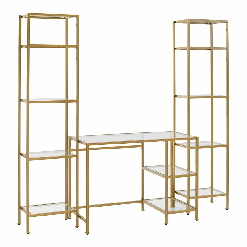 Crosley Furniture Aimee 3-piece Metal Desk And Etagere Set In Soft Gold 3 Crosley Furniture Aimee 3-piece Metal Desk And Etagere Set In Soft Gold