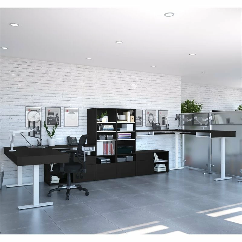 Bestar Viva 72" L-Shaped Standing Desk With Storage (Set Of 2) In Walnut Gray 4 Bestar Viva 72" L-Shaped Standing Desk With Storage (Set Of 2) In Walnut Gray - Image 2