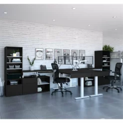 Bestar Viva 72" L-Shaped Standing Desk With Storage (Set Of 2) In Walnut Gray 25 Bestar Viva 72" L-Shaped Standing Desk With Storage (Set Of 2) In Walnut Gray -CYMAX Sales 2193863 3 L 1