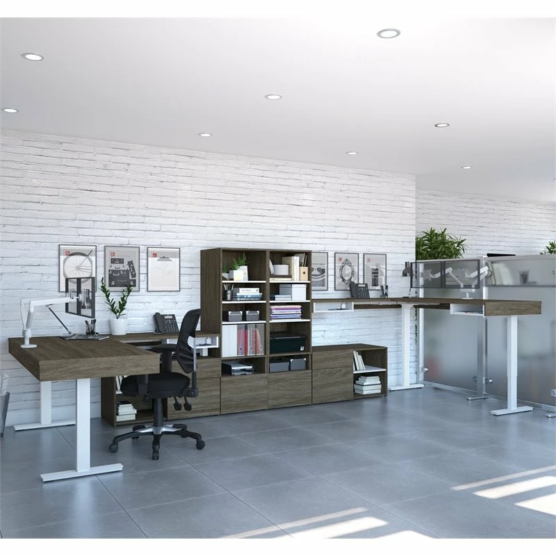 Bestar Viva 72" L-Shaped Standing Desk With Storage (Set Of 2) In Walnut Gray 14 Bestar Viva 72" L-Shaped Standing Desk With Storage (Set Of 2) In Walnut Gray - Image 12