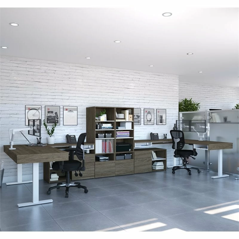 Bestar Viva 72" L-Shaped Standing Desk With Storage (Set Of 2) In Walnut Gray 15 Bestar Viva 72" L-Shaped Standing Desk With Storage (Set Of 2) In Walnut Gray - Image 13