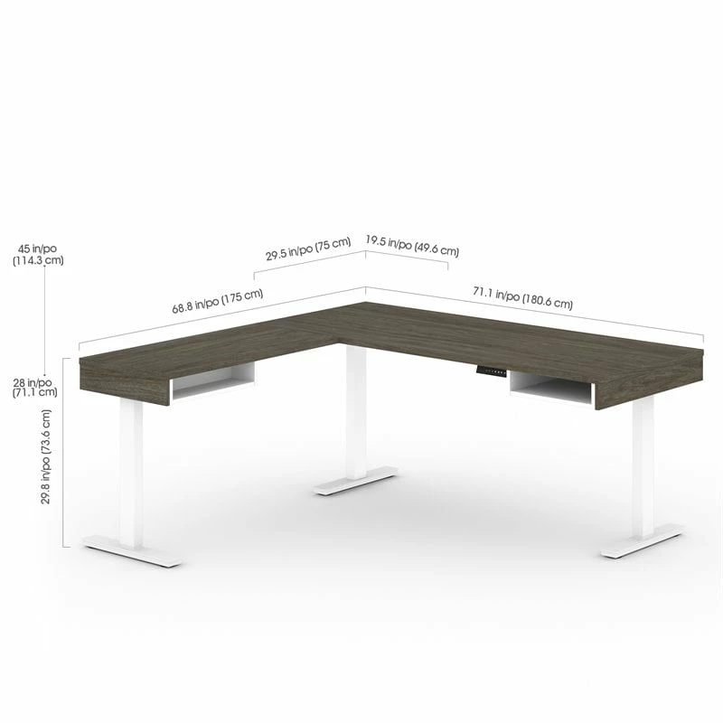 Bestar Viva 72" L-Shaped Standing Desk With Storage (Set Of 2) In Walnut Gray 17 Bestar Viva 72" L-Shaped Standing Desk With Storage (Set Of 2) In Walnut Gray - Image 15