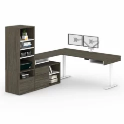 Bestar Viva 72" L-Shaped Standing Desk With Storage (Set Of 2) In Walnut Gray 32 Bestar Viva 72" L-Shaped Standing Desk With Storage (Set Of 2) In Walnut Gray -CYMAX Sales 2193864 L 1