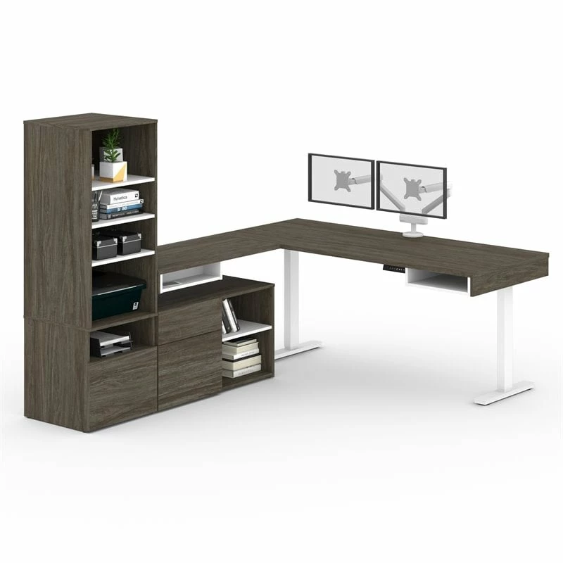 Bestar Viva 72" L-Shaped Standing Desk With Storage (Set Of 2) In Walnut Gray 13 Bestar Viva 72" L-Shaped Standing Desk With Storage (Set Of 2) In Walnut Gray - Image 11