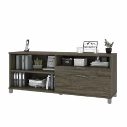 Bestar Pro-Linea 72" Credenza With 2 Drawers In Walnut Gray -CYMAX Sales 2193982 2 L