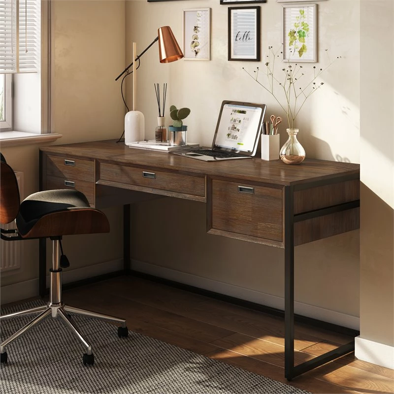 Simpli Home Richmond ACACIA WOOD Modern Industrial 60" Desk In Rustic Natural Brown 4 Simpli Home Richmond ACACIA WOOD Modern Industrial 60" Desk In Rustic Natural Brown - Image 2