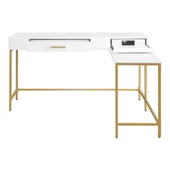 Modern Life White L Desk Charger Drawer With Gold Metal Legs -CYMAX Sales 2194198 2 L