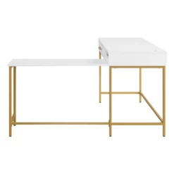 Modern Life White L Desk Charger Drawer With Gold Metal Legs -CYMAX Sales 2194198 3 L