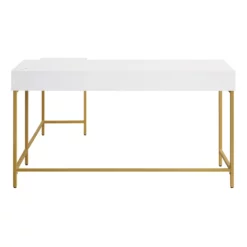 Modern Life White L Desk Charger Drawer With Gold Metal Legs -CYMAX Sales 2194198 4 L