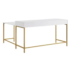 Modern Life White L Desk Charger Drawer With Gold Metal Legs -CYMAX Sales 2194198 5 L