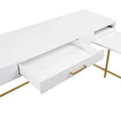 Modern Life White L Desk Charger Drawer With Gold Metal Legs -CYMAX Sales 2194198 6 L