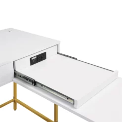 Modern Life White L Desk Charger Drawer With Gold Metal Legs -CYMAX Sales 2194198 7 L