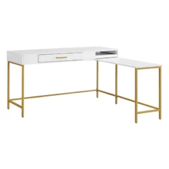 Modern Life White L Desk Charger Drawer With Gold Metal Legs