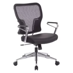 Air Grid Back And Padded Black Bonded Leather Seat With Padded Aluminum Arms