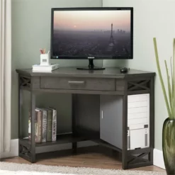 Leick Home Sturdy Wood Corner Computer/Writing Desk In Smoke Gray Oak -CYMAX Sales 2195487 1 L