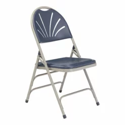 NPS 1100 Series 34.5" Deluxe Fan Metal Folding Chair In Dark Blue (Set Of 4)