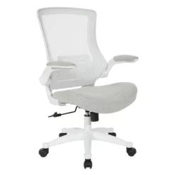 White Screen Back Manager's Chair In Linen Stone Gray Fabric
