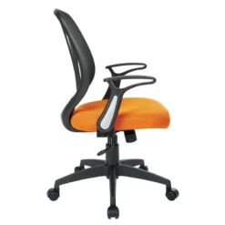 Screen Back Chair With Orange Mesh Flip Arms And Silver Accents -CYMAX Sales 2202627 3 L