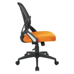 Screen Back Chair With Orange Mesh Flip Arms And Silver Accents -CYMAX Sales 2202627 4 L