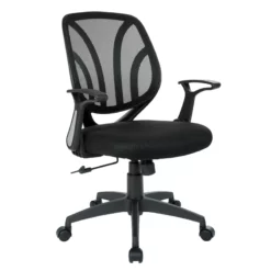 Screen Back Chair With Black Mesh Flip Arms And Silver Accents