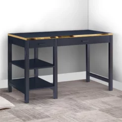 Benjara 23.31" 2-drawer Rectangular Transitional Solid Wood Desk In Black -CYMAX Sales 2206828 10 L