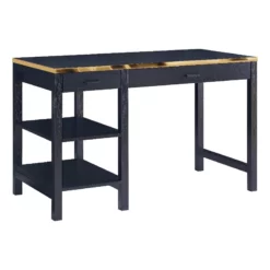 Benjara 23.31" 2-drawer Rectangular Transitional Solid Wood Desk In Black