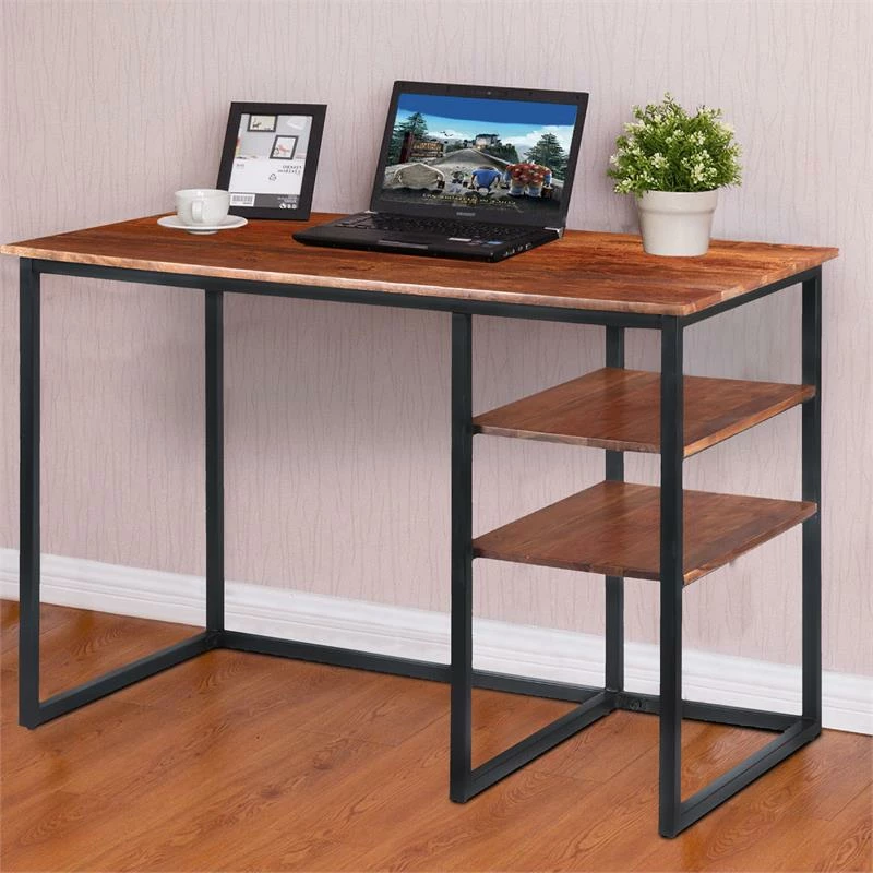The Urban Port 24" Wood Desk With Wooden Top And 2-Side Shelves In Brown 4 The Urban Port 24" Wood Desk With Wooden Top And 2-Side Shelves In Brown - Image 2