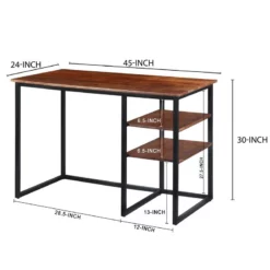 The Urban Port 24" Wood Desk With Wooden Top And 2-Side Shelves In Brown 13 The Urban Port 24" Wood Desk With Wooden Top And 2-Side Shelves In Brown -CYMAX Sales 2207098 5 L