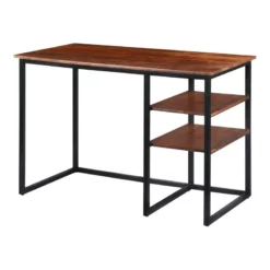The Urban Port 24" Wood Desk With Wooden Top And 2-Side Shelves In Brown