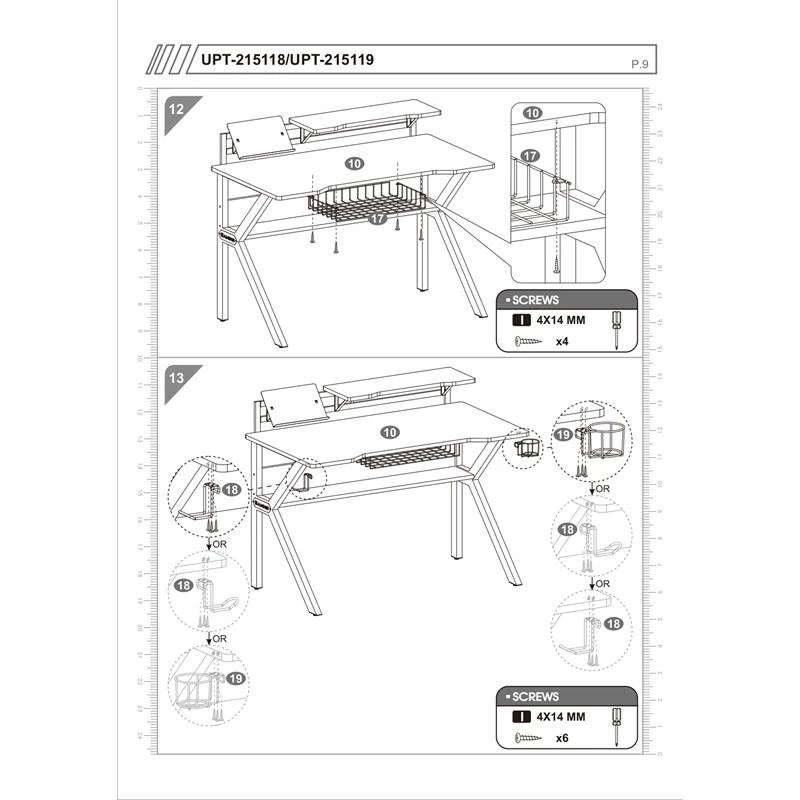 The Urban Port 27" Rectangular Modern Metal Gaming Desk With 2 Shelves In Black 13 The Urban Port 27" Rectangular Modern Metal Gaming Desk With 2 Shelves In Black - Image 11